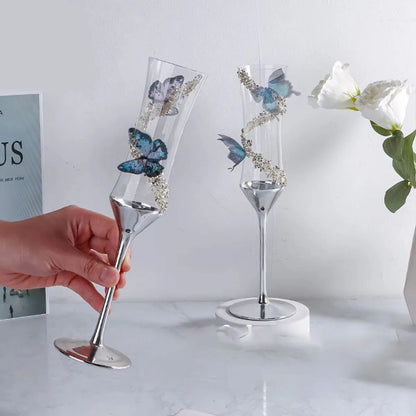 Butterfly Crystal Metal Base Champagne Glass