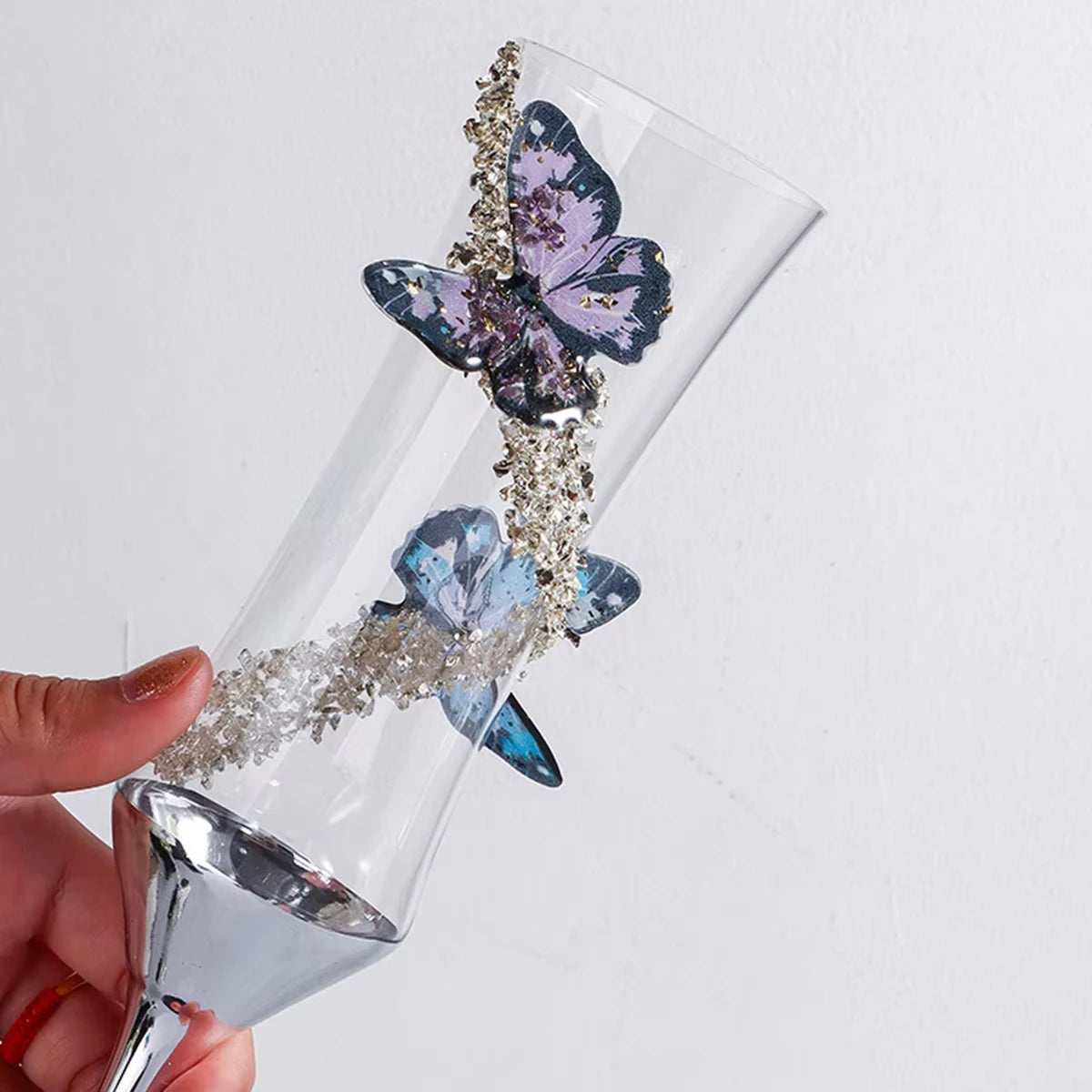 Butterfly Crystal Metal Base Champagne Glass