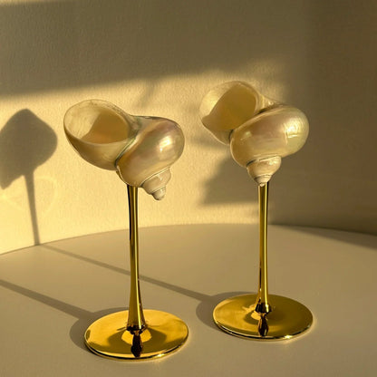 Handmade Natural Shell Metal Base Wine Glasses