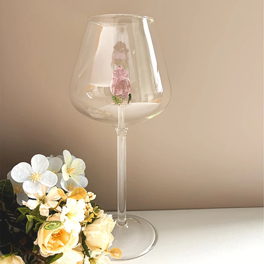3D Pink Glass Rose Red Wine Glass