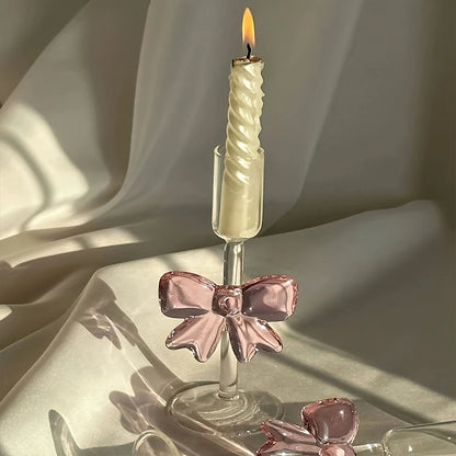 Luxury Large Pink Bow Glass Candle Holder