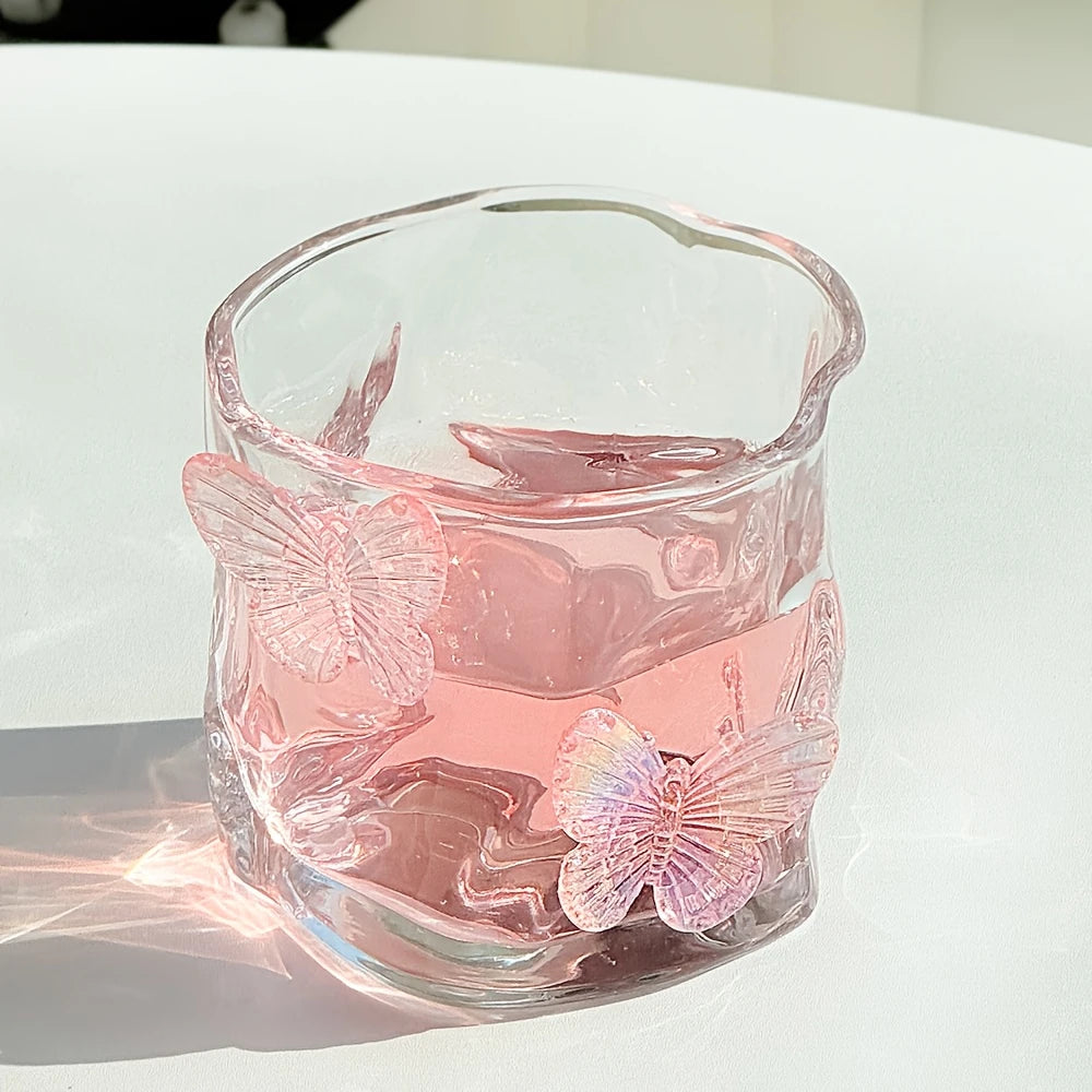 Pink Butterfly Irregular Crystal Glass Cup