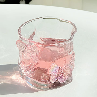 Pink Butterfly Irregular Crystal Glass Cup