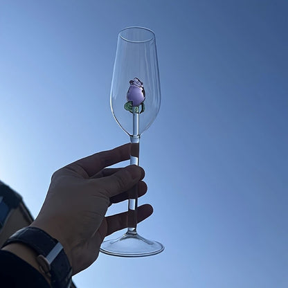 3D Pink Glass Rose Champagne Glass