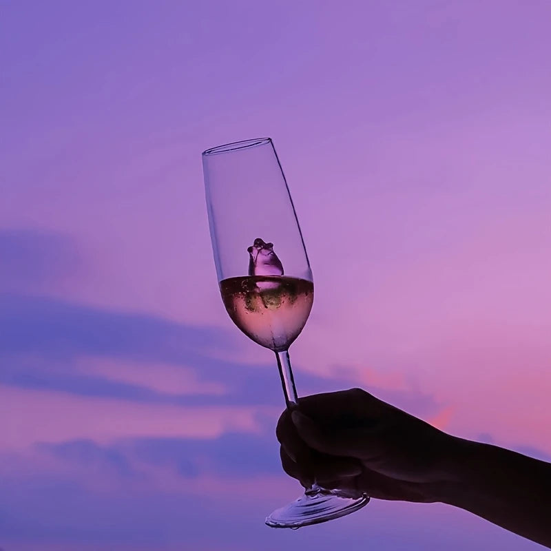 3D Pink Glass Rose Champagne Glass
