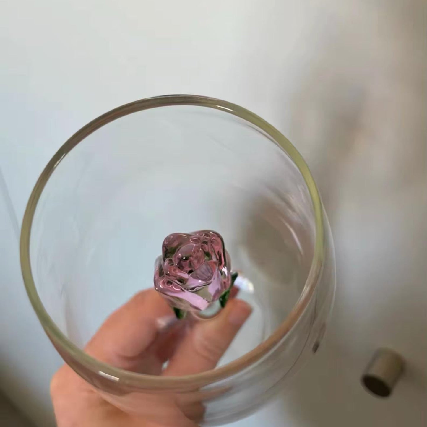 3D Pink Glass Rose White Wine Glass