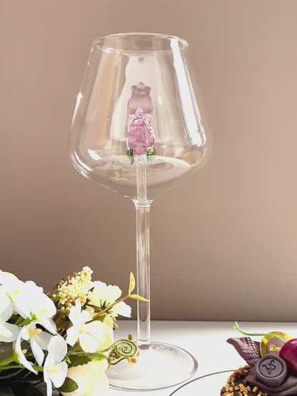 3D Pink Glass Rose Red Wine Glass