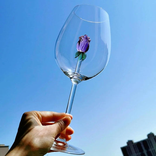3D Pink Glass Rose White Wine Glass