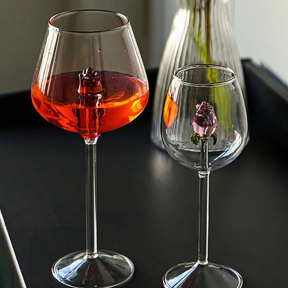 3D Pink Glass Rose White Wine Glass
